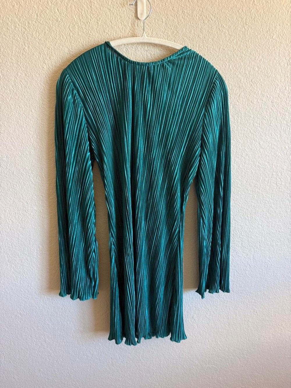12th Tribe Teal Pleated Long-Sleeve Midi Dress